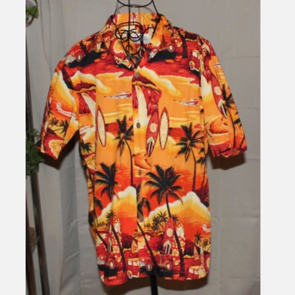 Royal Hawaiian Creations Woody Island Tour Aloha Men's Shirt Sz L Vintage Men's